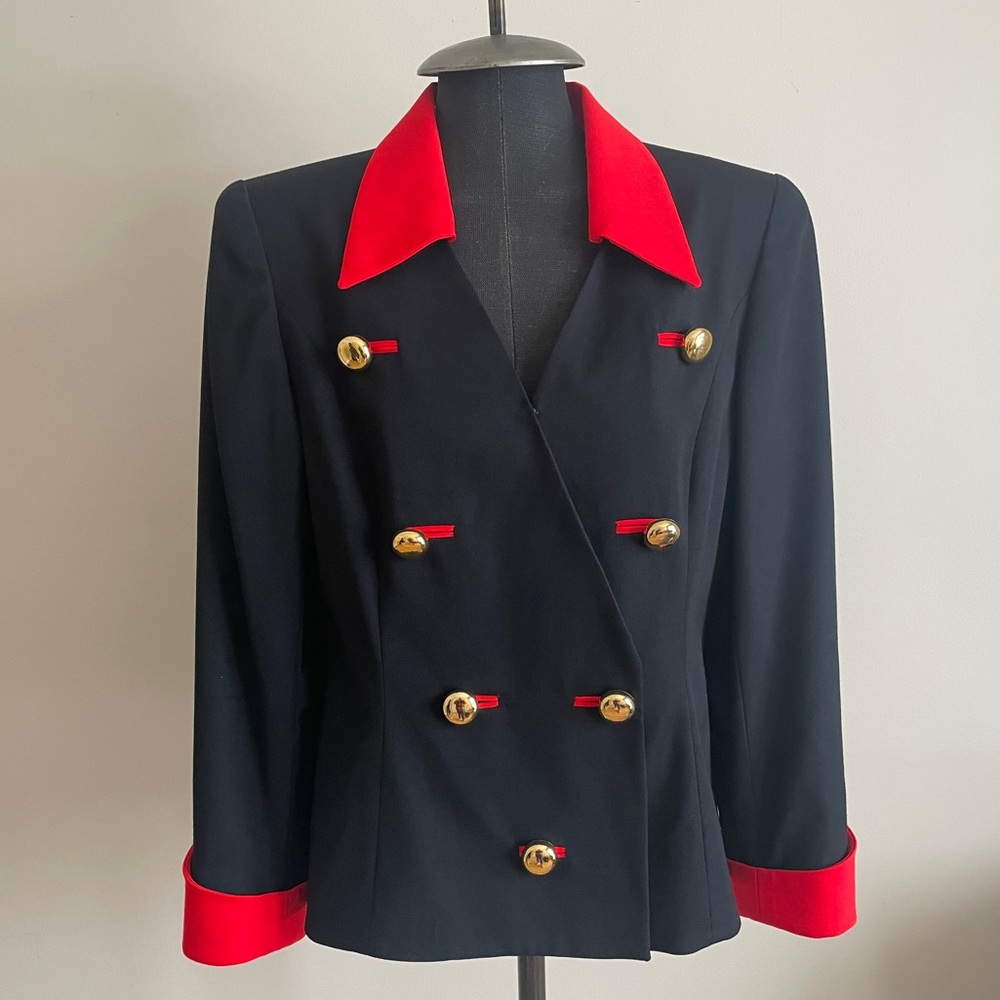 Vintage 1980s wool Black and Red Double-Breasted Women's Jacket size small